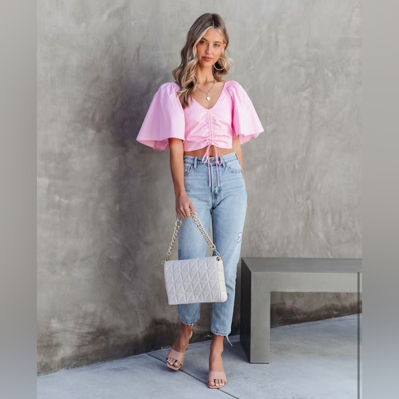 NWT Vici Campanella Pink Cotton Ruched Crop Top |Size Medium - Picture 3 of 3